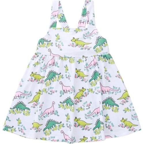 Toddler Girls Sleeveless Dress Cartoon Dinosaur Print Open Back Skirt Clothing