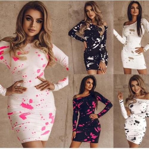 Autumn Dress For Women Long Sleeve Hot INS Print Color Sexy Bodycon New Spring Female Vestido Fashion Beach Mini Dresses C2751