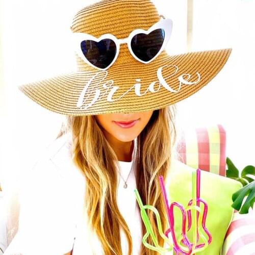Bride beach sun hat wedding engagement Bridal Shower summer Outdoor pool Bachelorette hen Party Honeymoon travel Gift present