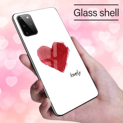 Luxury Cute Heart-shaped Tempered Glass Phone Case For Samsung Galaxy S20 S10 5G S9 S8 Note 20 10 9 8 Plus Ultra Silicone Cover