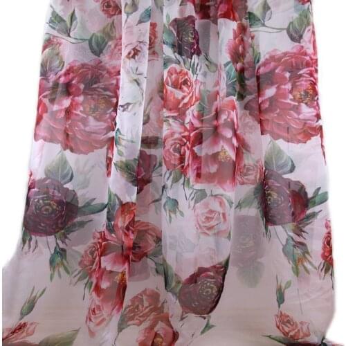 Big peony rose printed chiffon fabric,soft imitated silk chiffon tissus for summer dress,sicilian thin clothing tissu au metre