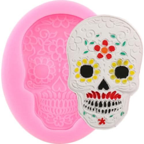 Skull Head Face Mask Silicone Mold Halloween Candy Clay Fondant Cake Decorating Tools DIY Cupcake Baking Molds Chocolate Moulds