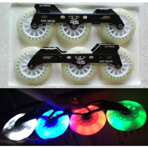 110mm LED Flash Wheel with 7000 Alloy CNC Skating Frame ILQ-11 Bearing for Inline Speed Skates Shoes Roller Base 3X110mm 1 Pair