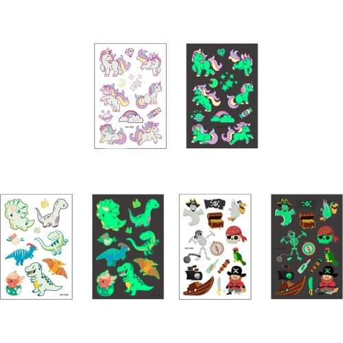 Tattoo Stickers Luminous Child Kid Temporary Fake Tattoos Glow Paste on Face Arm Leg for Children Body Art Horn Horse Sticker