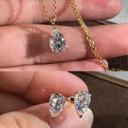 Vintage Bridal Gold Color Wedding Set Female Luxury Jewelry Sets Cute Water Drop Crystal Stud Earrings Chain Necklaces For Women