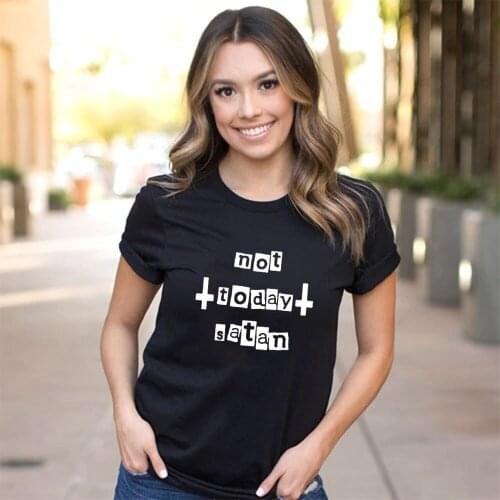 Not Today Satan Cross Print T-Shirt Summer Harajuku Gothic Ullzang Tshirt Graphic Tee Women Tops Tumblr Female Clothes Camisetas