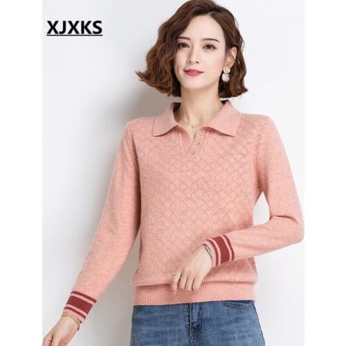 XJXKS 2020 autumn winter new women lapel sweater high-end comfortable cashmere knitted sweater women pullover