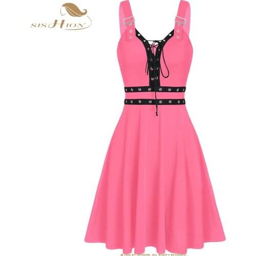 Women Mini Dresses Gothic Black Sexy Deep V Neck 2021 Punk Sleeveless Rivet Fashion Tunic Hip Hop Bandage Female Dress VD2155