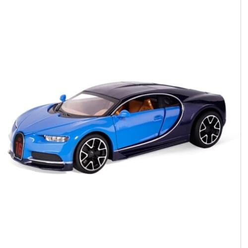 1: 32 simulation Bugatti car model toy alloy car model 1:32 return force boy sports car model children gift blue car
