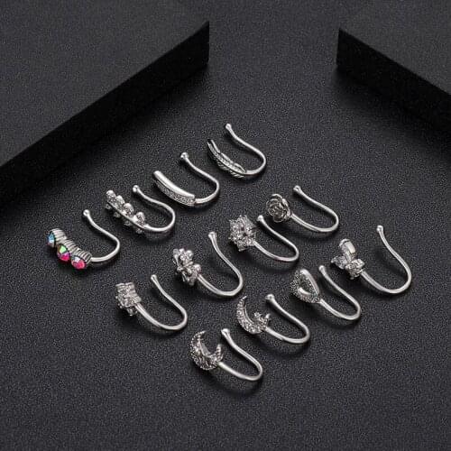 1Piece Crystal Butterfly Fake Nose Ring Non Piercing Clip On Nose Ring Indian Style Heart Nose Cuff Fake Piercing Nariz Jewelry