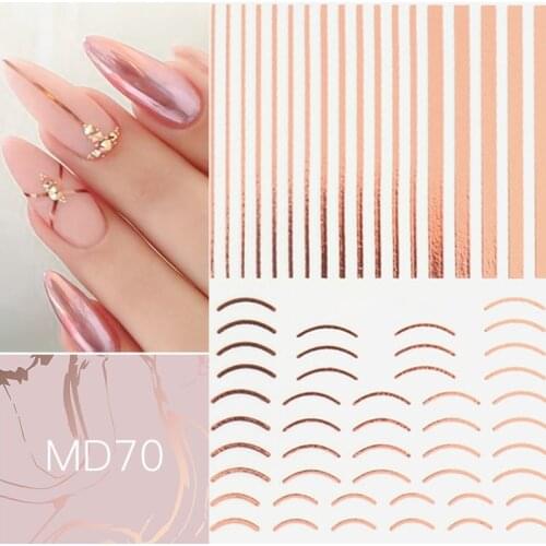 1pcs Gold Silver Sliders 3D Nail Stickers Straight Curved Liners Stripe Tape Wraps Geometric Nail Art Decorations