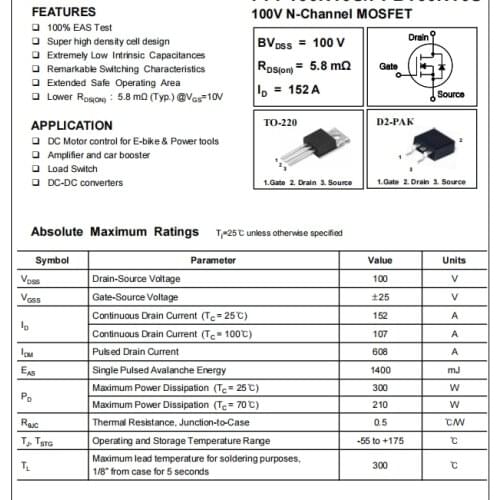10pcs) PFP160N10S TO-220 160N10 160V N-Channel MOS-FET NEW Original