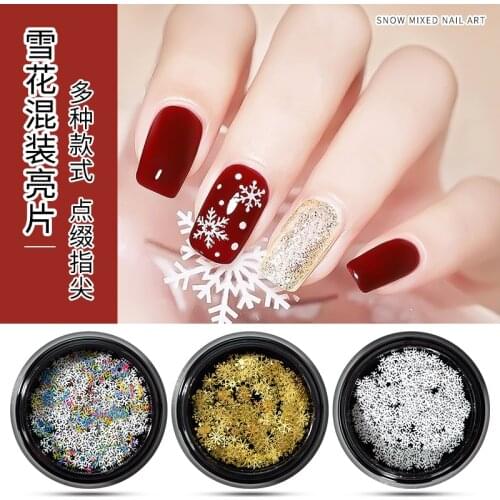 1Jar-Christmas Snowflake Metal Decal Nail Charms Jewelly Autumn/Winter appliqué Gold/Silver/Colorful Manicure Charms