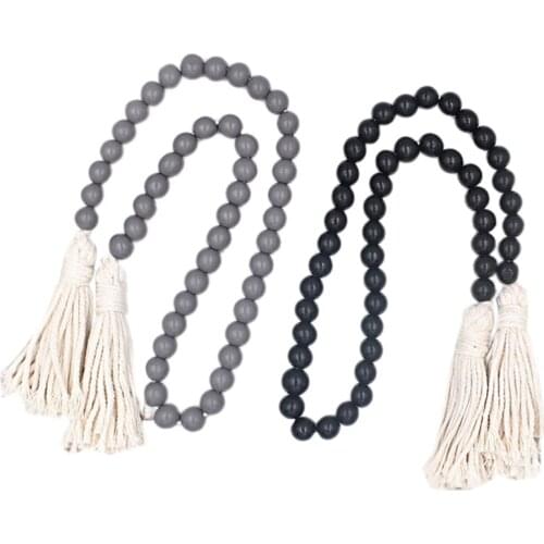 LUDA 2 Pcs Creative Cotton Rope Tassel Beaded Farmhouse Beads Country Decoration Bohemian Beads Wall Hanging Decoration 96CM