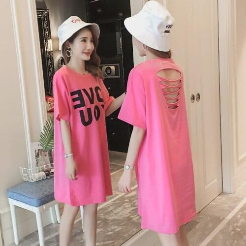 #2346 Summer Korean Fashion Ladies Tshirts Dresses In Women Hollow Out Letter Cotton Mini Dress Woman Casual Loose Clothing Girl