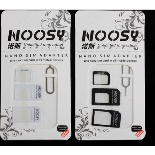 500pcs 4 In 1 Noosy Nano Micro SIM Card Adapter Eject Pin For iPhone 5 5S 6 7 plus for Samsung Huawei with Retail Box