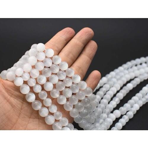 8-10mm AA Natural White Alabaster Gem stones Smooth round Stone Beads For DIY necklace bracelet jewelry make 15 "free delivery