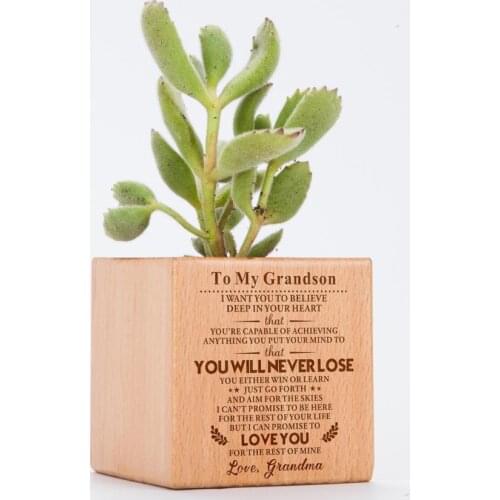 Grandma To Grandson , Positive Minds Produce Positive Lives Engraved Plant Pot