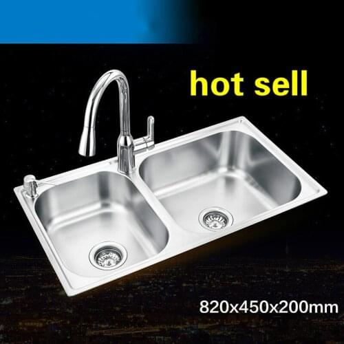 Free shipping Standard luxurious big kitchen double groove sink food grade 304 stainless steel hot sell whole drawing 82x45 CM