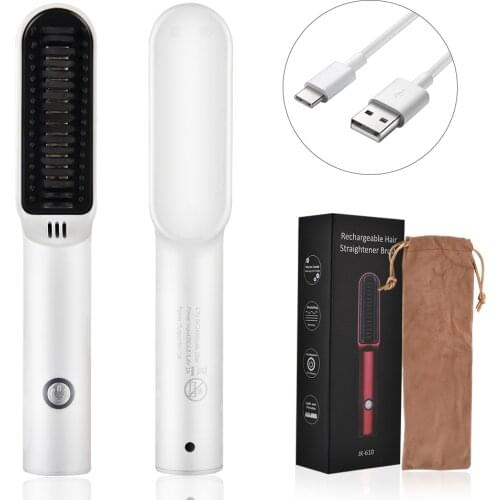 Crodless Hair Straightening Brush USB Rechargeable Hot Comb Straightener Men Beard Hair Straightener Professional Hair Flat Iron