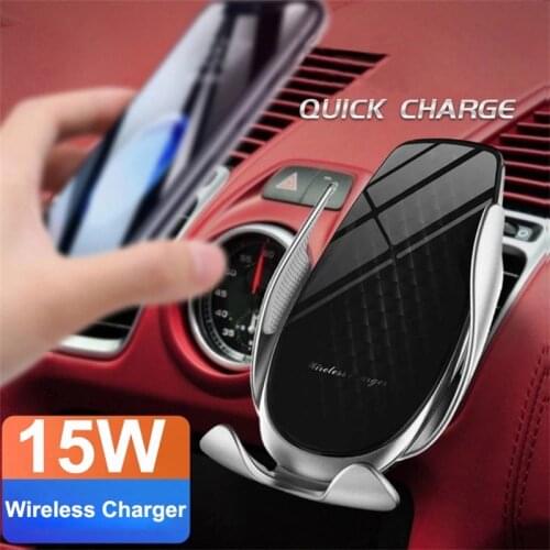 Wireless Car Charger Holder For Your Mobile Phone 15W Qi Fast Charging Infrared Sensor Auto Lock Car Phone Charger Stand Holder