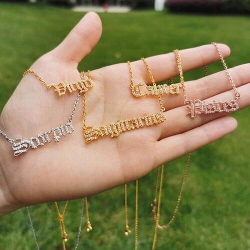 Luxury AAA Cubic Zircon Jewelry 12 Constellation Letter Pendant Necklace Women Gold Chain Necklace Girls Jewelry Gift 1PCS BFF