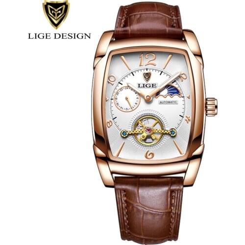Relogio Masculino LIGE Mens watches Top Brand Luxury Square Mechanical Watch for Men Tourbillon Clock Leather Automatic Watch