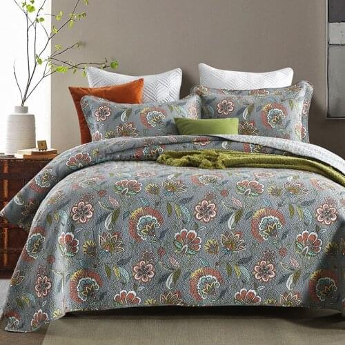 CHAUSUB Cotton Quilt Sets 3pcs Flowers Print Bedspread on the Bed Cover Pillowcase Queen Size Coverlet Summer Blanket for Double