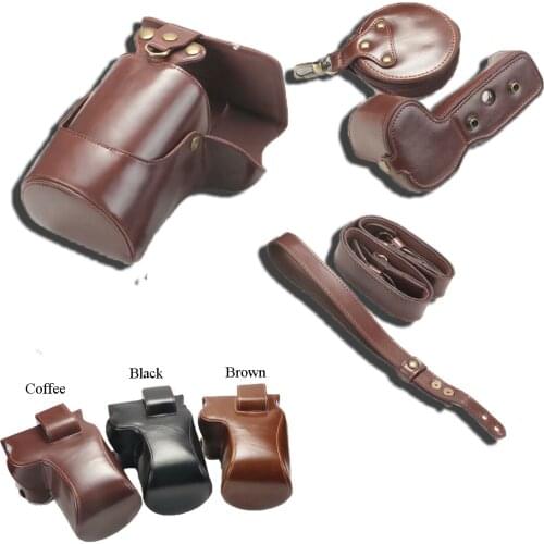 Luxury Pu Leather Camera Case Bag For Canon EOS R 24-105-45mm Lens Openning Bottom Cover With Strap Mini Pouch Wrist strap
