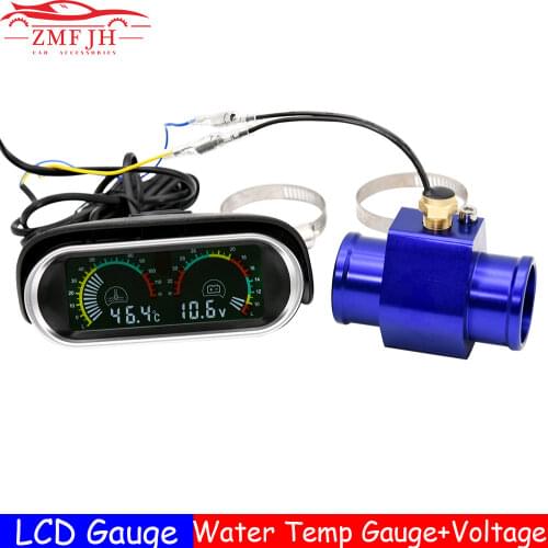 Русский склад 2 In 1 LCD Meter Digital Water Temperature Meter+Voltmeter Water Temp Sensor 1/8 NPT for Car Gauge 12V/24V