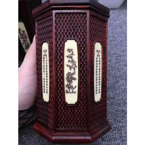 Oferta especial de envío con incrustaciones de ébano tallado en hueso de caoba tallado caddy de té * adornos para e