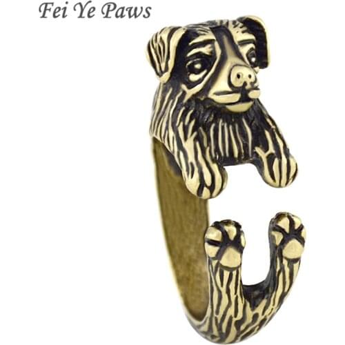 Fei Ye Paws Vintage Australian Shepherd Border Collie Dog Ring Anel Boho Chic Rings For Women Men Jewelry Best Friend Anillos