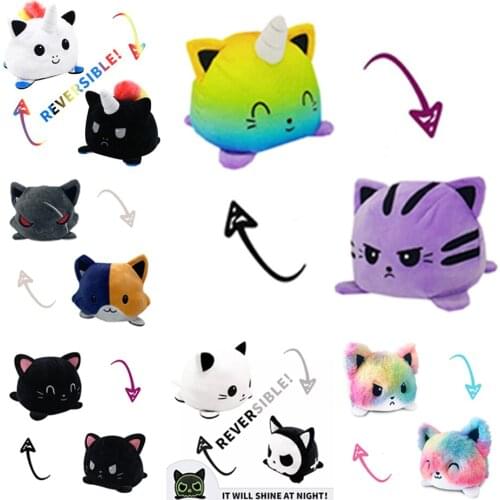 Reversible Plush Flip Toys Animal Cat Dog Unicorn Panda Double-sided Angry Reversible Happy Doll Shine Soft Cute Children Gifts