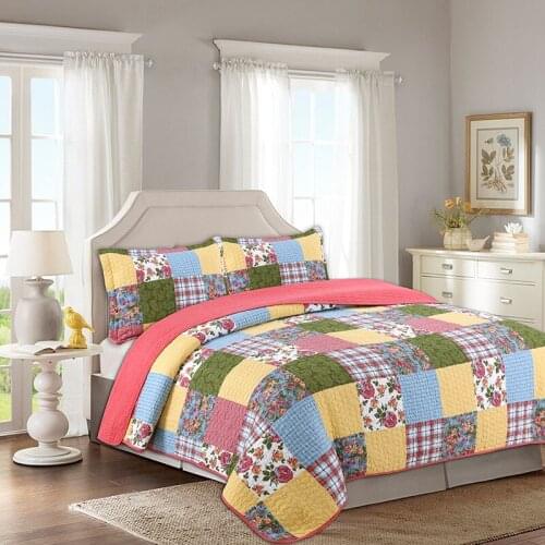 CHAUSUB Cotton Bedspreads Quilt Set 3pcs Coverlet Printed Quilts Quilted Bed Cover Pillowcase King Queen Size Summer Blanket