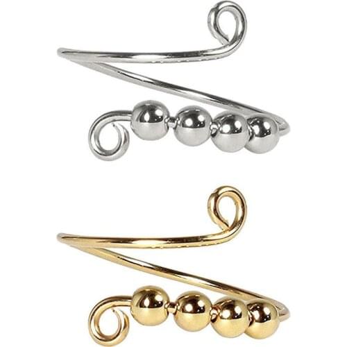 Beads Ring Spinner Single Coil Ring Beads Rotate Freely Stress Ring Women For Girl Relieve Ring Anti The Toy Anxiety Finger K3J5