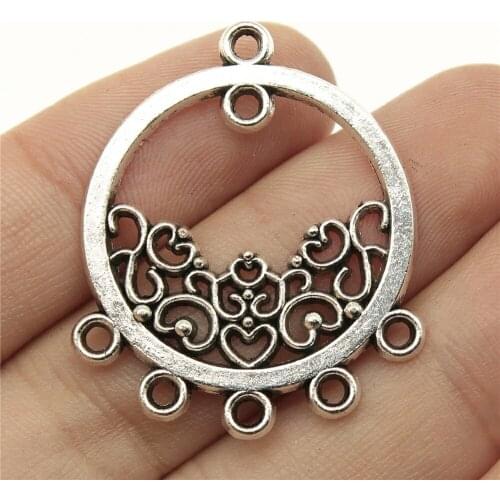 4pcs 37x30mm Round Hollow Carved Earrings Finding Earrings Connector Charms Hollow Earrings Connector