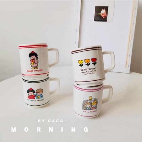 Japanese Cartoon Water Cup Creative Large Capacity Lovers Retro Ceramic Mug Lovely White Coffee Cup Mugs Coffee Cups
