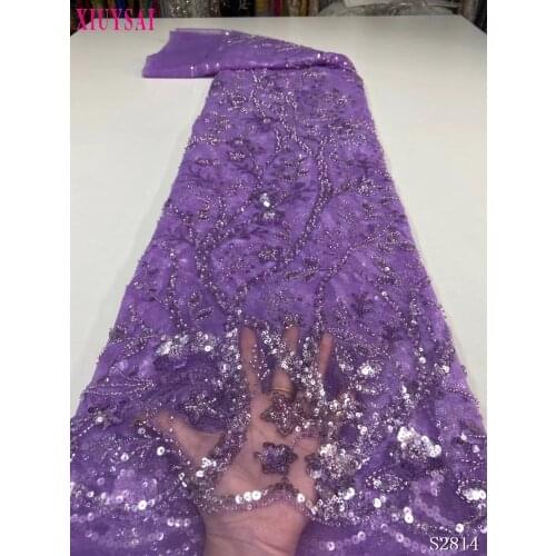 Top Selling Handmade Sequins Lace Fabrics High Quality African Beaded Tulle Fabric Embroidery Lace With Pearls For Wedding Dress