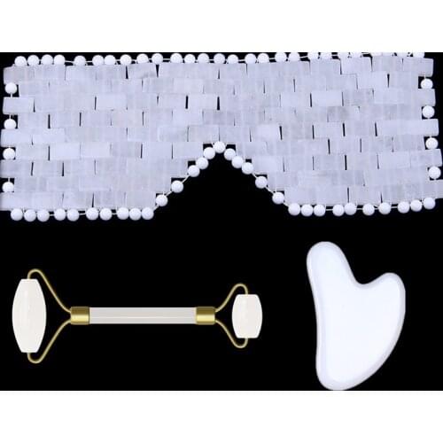 Natural White Crystal Sleep Mask Jade Cooling Eye Mask Facial Massager Jade Roller Face Lift Tool Guasha Board Gouache Scraper