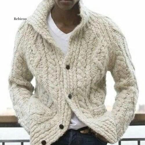 Men Sweater Autumn Winter Cardigan Single Breasted Sweater Mens Long Sleeve Casual Lapel Loose Sweaters