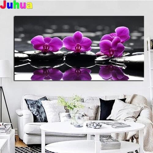 Zen Stones Purple Butterfly Orchid 5D DIY Diamond Painting Full Square Round Diamond embroidery Diamond mosaic stitch home decor