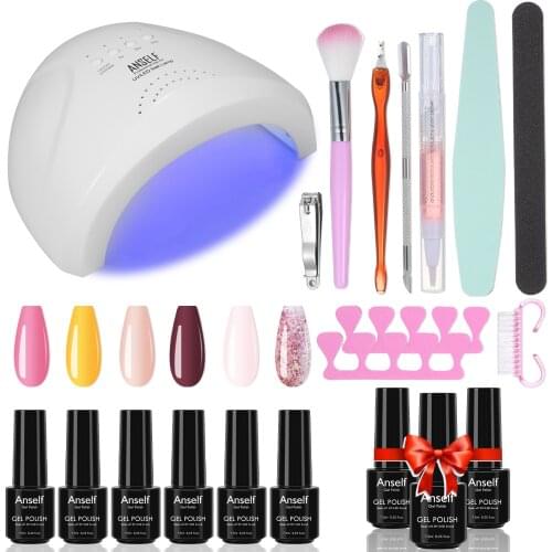 Anself Manicure Gel Polish Set 6 Color Glue + Base Coat + Top Coat + Matte Top Coat + Manicure Tools