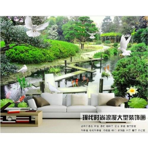 Custom mural 3d photo wallpaper Small bridge flowing water courtyard lake natural scenery room wallpaper for walls 3 d in rolls