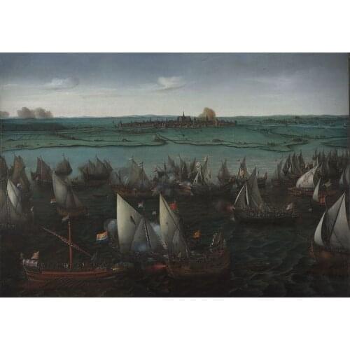 Wholesale art painting # GOOD quality - Dutch and Spanish Battle of Haarlemmermeer print oil painting--free shipping cost