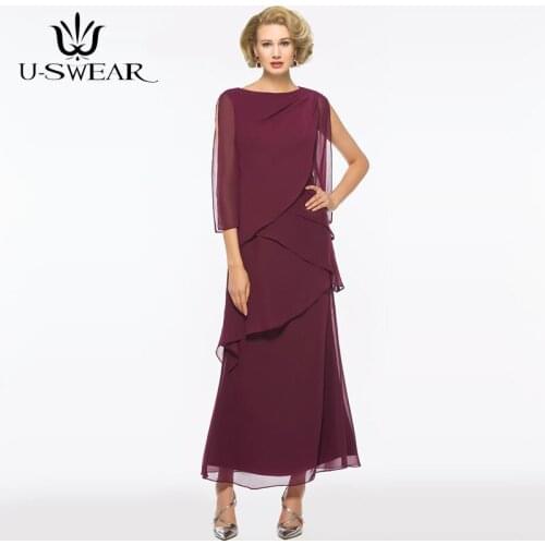 Mother of The Bride Dress O-neck Tiered Ankle-Length Wedding Party Long Dress Mother of The Groom Gown Vestido Mae Da Noiva