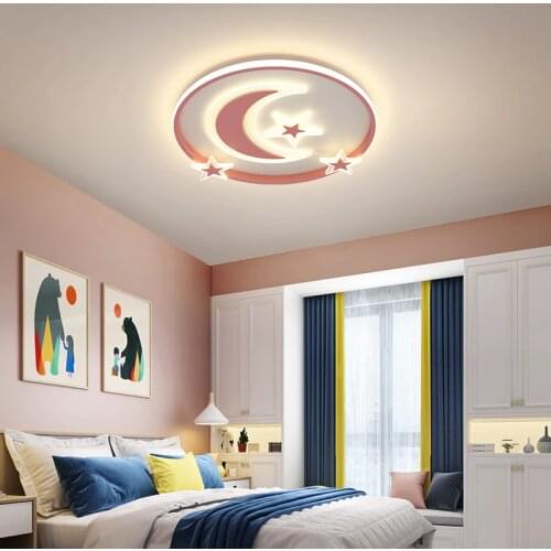 Stars/moon Modern led ceiling lights lustre led Bedroom Childrens room Pink/Blue Minimalism led ceiling lamp home lighting