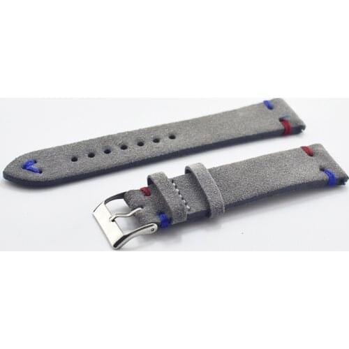 Handmade Suede Grey Watchband Retro Classical Genuine Leather Watch Strap Stainless Steel Buckle 18mm 20mm 22mm 24mm