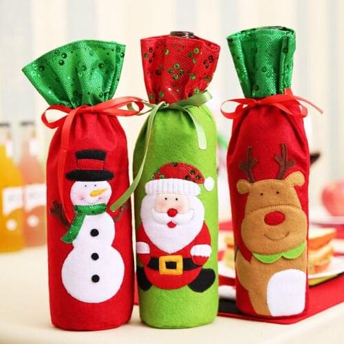 Christmas Wine Bottle Decor Set Santa Claus Snowman Deer Bottle Cover Clothes Kitchen Decoration for New Year Xmas Dinner Party