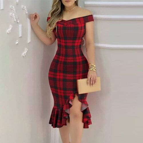 Sexy Off Shoulder Club Glitter Plaid Dress Elegant Sleeveless Irregular Ruffle Women Dress Spring Slash Neck Bodycon Party Dress