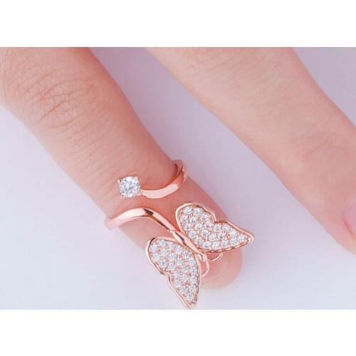 Bling Bling Butterfly Nail Ring Cubic Zirconia Nail Ring Fashion Jewelry For Women Adjustable Nail Ring